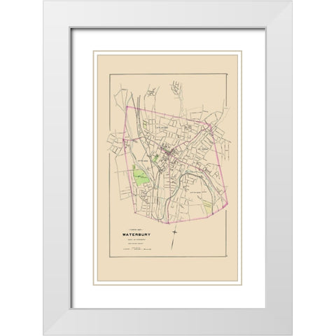 Waterbury Connecticut - Hurd 1893 White Modern Wood Framed Art Print with Double Matting by Hurd