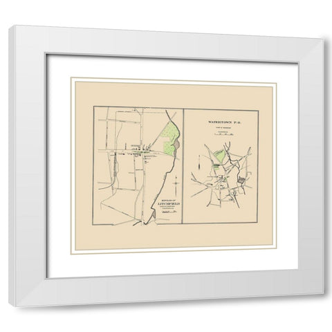 Watertown, Litchfield Connecticut - Hurd 1893 White Modern Wood Framed Art Print with Double Matting by Hurd
