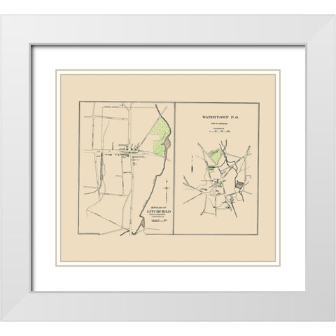 Watertown, Litchfield Connecticut - Hurd 1893 White Modern Wood Framed Art Print with Double Matting by Hurd
