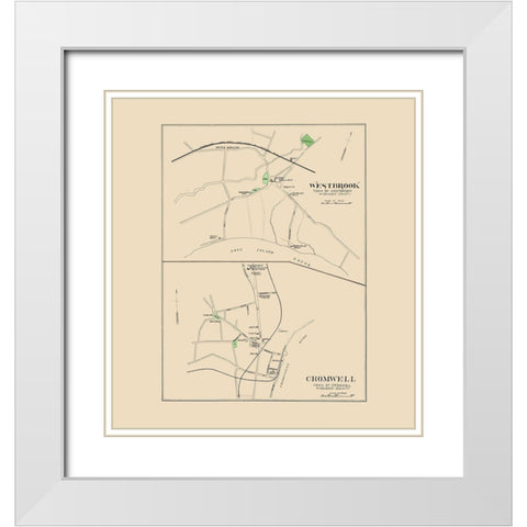 Westbrook, Cromwell Connecticut - Hurd 1893 White Modern Wood Framed Art Print with Double Matting by Hurd