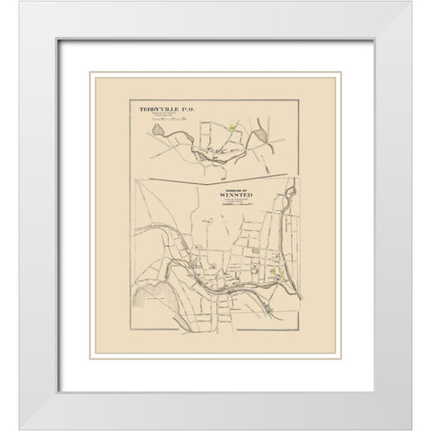 Winsted Connecticut - Hurd 1893 White Modern Wood Framed Art Print with Double Matting by Hurd