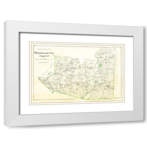 Windham  South Connecticut - Hurd 1851 White Modern Wood Framed Art Print with Double Matting by Hurd