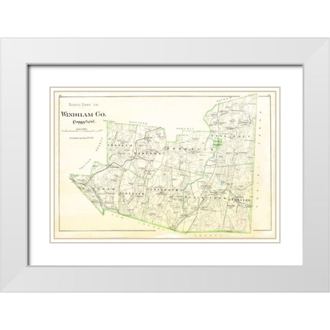 Windham  South Connecticut - Hurd 1851 White Modern Wood Framed Art Print with Double Matting by Hurd