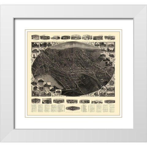 Winsted Connecticut - Bailey 1908  White Modern Wood Framed Art Print with Double Matting by Bailey