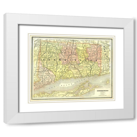 Connecticut - Cram 1886 White Modern Wood Framed Art Print with Double Matting by Cram