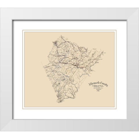 Albemarle County Virginia - Hotchkiss 1867 White Modern Wood Framed Art Print with Double Matting by Hotchkiss