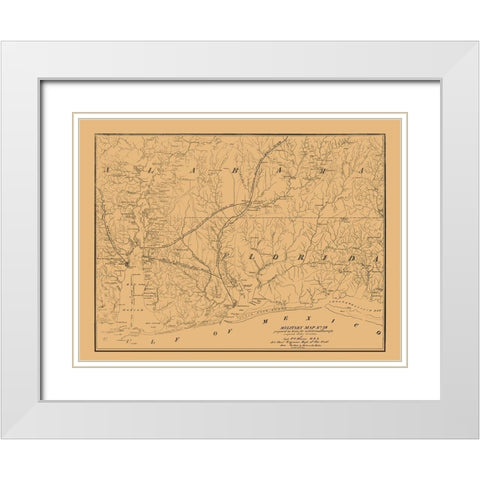 Alabama South Florida West Military - Hains 1864 White Modern Wood Framed Art Print with Double Matting by Hains