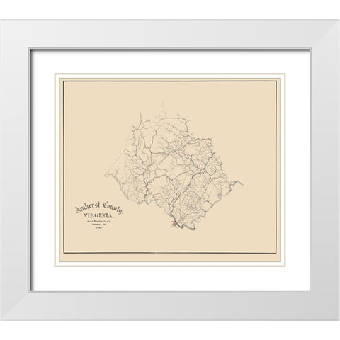 Amherst County Virginia - Hotchkiss 1867 White Modern Wood Framed Art Print with Double Matting by Hotchkiss