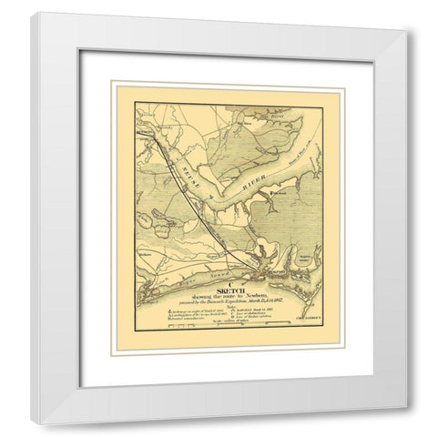 Burnside Expedition Route Newbern North Carolina White Modern Wood Framed Art Print with Double Matting by Foster