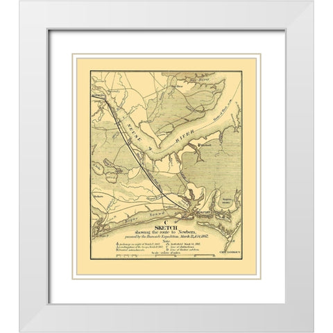 Burnside Expedition Route Newbern North Carolina White Modern Wood Framed Art Print with Double Matting by Foster