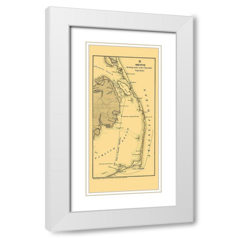 Burnside Expedition Route North Carolina White Modern Wood Framed Art Print with Double Matting by Foster