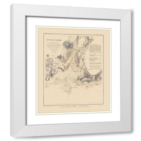 New Haven Harbor - Bache 1846 White Modern Wood Framed Art Print with Double Matting by Bache