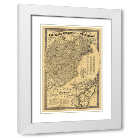 Washington DC 500 Miles Around - Colton 1861 White Modern Wood Framed Art Print with Double Matting by Colton