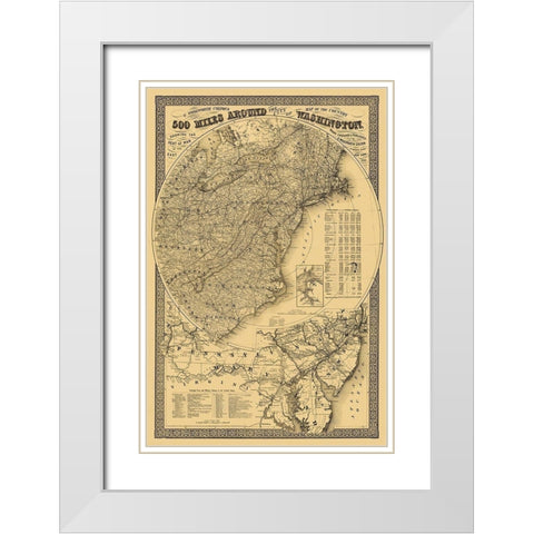 Washington DC 500 Miles Around - Colton 1861 White Modern Wood Framed Art Print with Double Matting by Colton