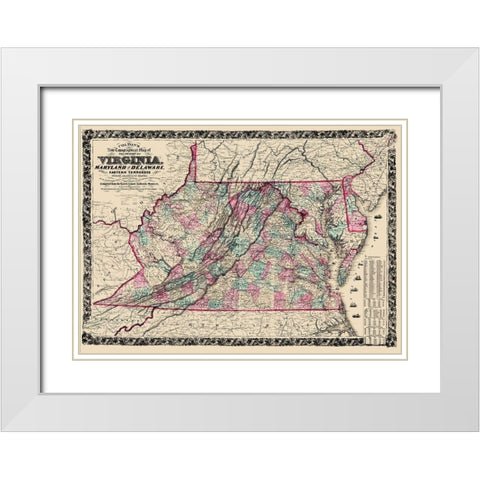 Virginia, Maryland ,Delaware - Colton  1862 White Modern Wood Framed Art Print with Double Matting by Colton