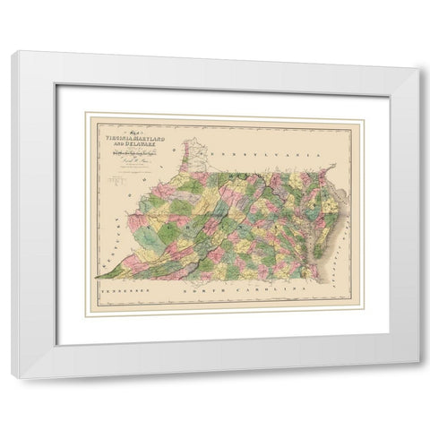 Virginia Maryland Delaware PO Canals Railroads White Modern Wood Framed Art Print with Double Matting by Burr