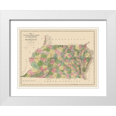 Virginia Maryland Delaware PO Canals Railroads White Modern Wood Framed Art Print with Double Matting by Burr