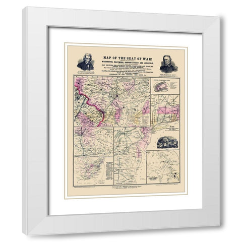 Seat of War of Atlantic Coast - Prang 1861 White Modern Wood Framed Art Print with Double Matting by Prang