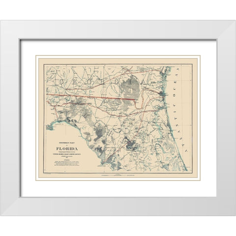 Northern Florida - Bache 1864 White Modern Wood Framed Art Print with Double Matting by Bache