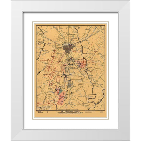 Gettysburg and Vicinity Pennsylvania - Hunter 1863 White Modern Wood Framed Art Print with Double Matting by Hunter
