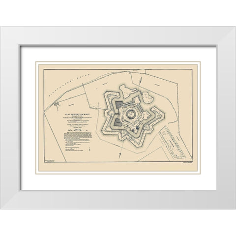 Fort Jackson Louisiana  - Bache 1862 White Modern Wood Framed Art Print with Double Matting by Bache