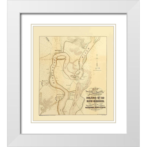 Mississippi River Island Number 10 New Madrid White Modern Wood Framed Art Print with Double Matting by Hoelcke