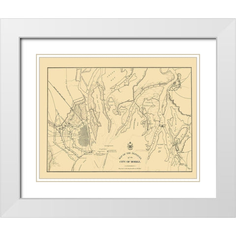 Defences of City of Mobile - Bowen 1866 White Modern Wood Framed Art Print with Double Matting by Bowen