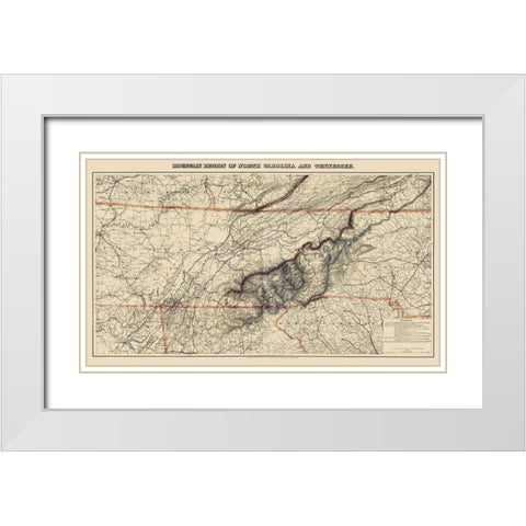 Mountain Region North Carolina Tennessee White Modern Wood Framed Art Print with Double Matting by Bache