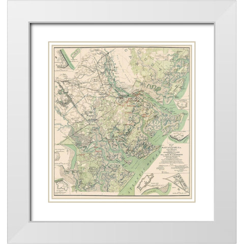 Savannah Georgia and Vicinity - Sherman 1864 White Modern Wood Framed Art Print with Double Matting by Sherman