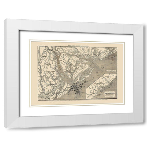 South Carolina - Colton 1860 White Modern Wood Framed Art Print with Double Matting by Colton