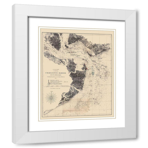 Charleston Harbor South Carolina - Bache 1863 White Modern Wood Framed Art Print with Double Matting by Bache
