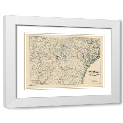 Southern Georgia South Carolina - Bache 1865 White Modern Wood Framed Art Print with Double Matting by Bache