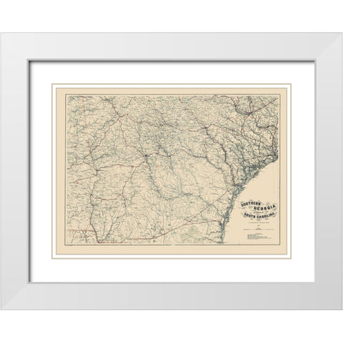 Southern Georgia South Carolina - Bache 1865 White Modern Wood Framed Art Print with Double Matting by Bache