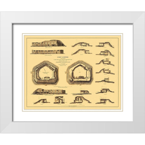 Fort Sumter at Time of Capture - Bien 1865 White Modern Wood Framed Art Print with Double Matting by Bien