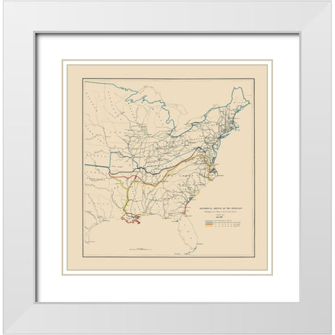 Historical Sketch of Rebellion July - Bache 1862 White Modern Wood Framed Art Print with Double Matting by Bache