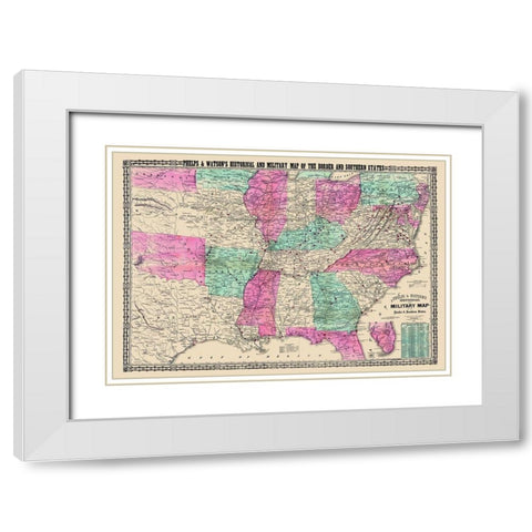 Military Border and Southern States - Phelps 1865 White Modern Wood Framed Art Print with Double Matting by Phelps
