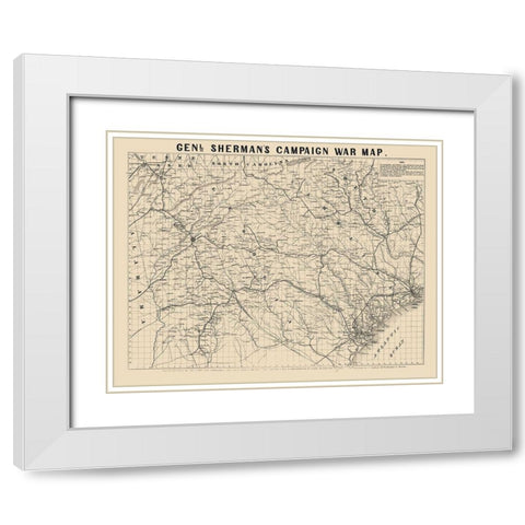 General Shermans Campaign  - Bufford 1860 White Modern Wood Framed Art Print with Double Matting by Bufford
