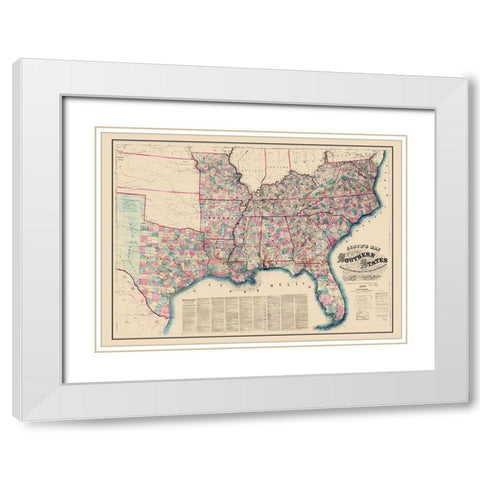 Southern States Railroads Stations Distances White Modern Wood Framed Art Print with Double Matting by Lloyd