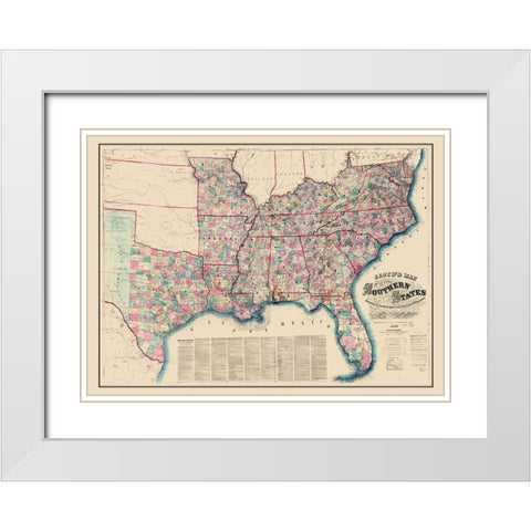 Southern States Railroads Stations Distances White Modern Wood Framed Art Print with Double Matting by Lloyd