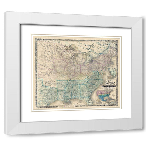 United States Canadas Railroad - Colton 1862 White Modern Wood Framed Art Print with Double Matting by Colton