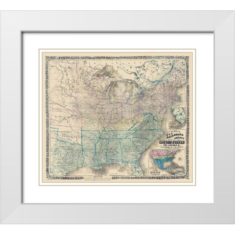 United States Canadas Railroad - Colton 1862 White Modern Wood Framed Art Print with Double Matting by Colton