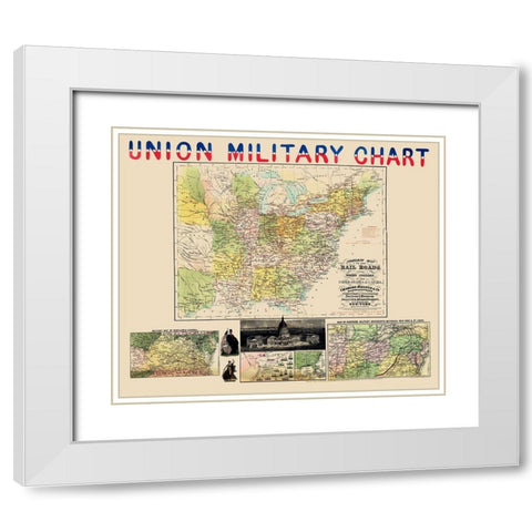 United States Canada Railroads Water Courses White Modern Wood Framed Art Print with Double Matting by Magnus