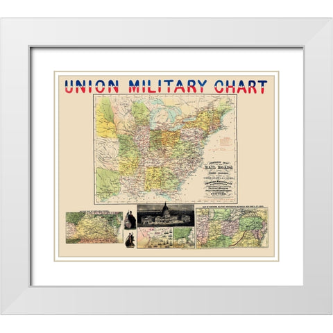 United States Canada Railroads Water Courses White Modern Wood Framed Art Print with Double Matting by Magnus