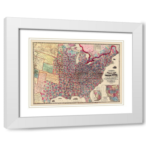 US Canada Showing Battlefields Railroads White Modern Wood Framed Art Print with Double Matting by Lloyd