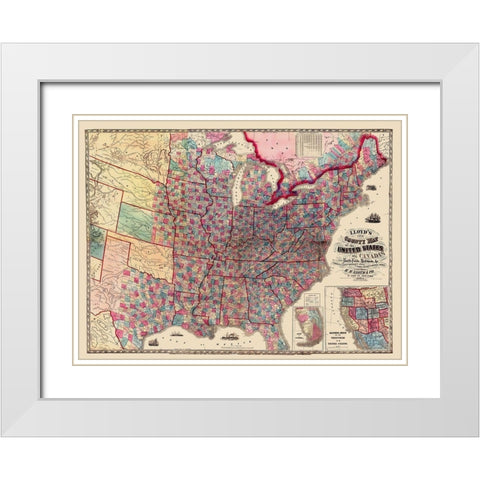 US Canada Showing Battlefields Railroads White Modern Wood Framed Art Print with Double Matting by Lloyd