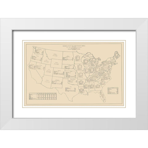 Statistical United States of America - Black 1888 White Modern Wood Framed Art Print with Double Matting by Black