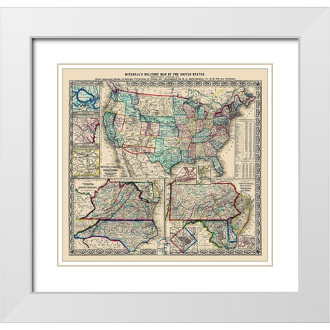 United States Military Forts - Mitchell 1861 White Modern Wood Framed Art Print with Double Matting by Mitchell