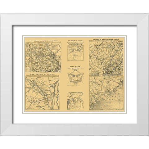 Seat of War Group 4 Views - Hall 1861 White Modern Wood Framed Art Print with Double Matting by Hall