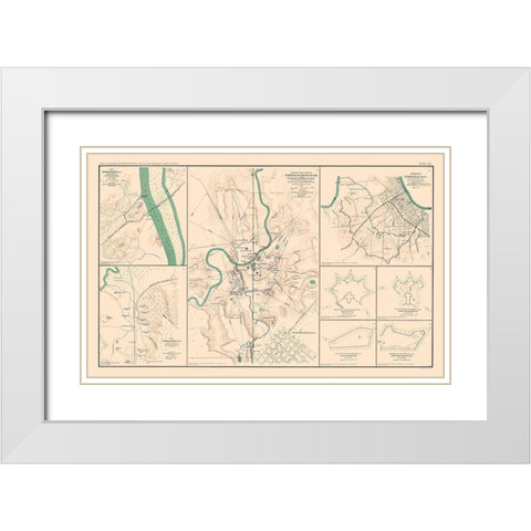 Defenses Forts 8 Views - Bien 1894 White Modern Wood Framed Art Print with Double Matting by Bien