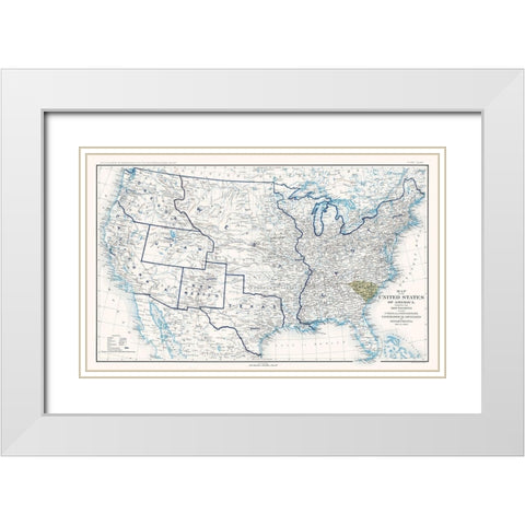 United States Boundaries of 1860 - Bien 1894 White Modern Wood Framed Art Print with Double Matting by Bien